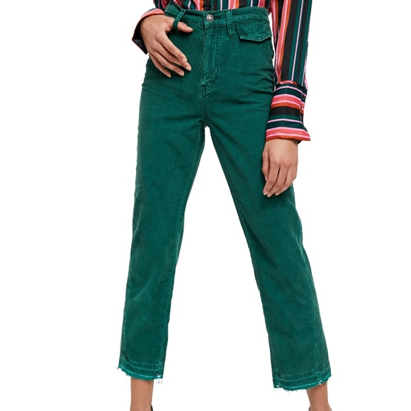 Free People Pants - NWOT Size 28 Free People Straight Leg Corduroy Green Pant with Raw Hem